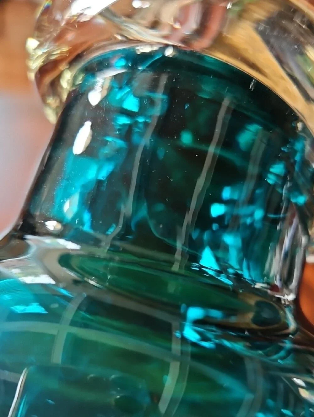 Teal Turquoise Indented Art Glass 